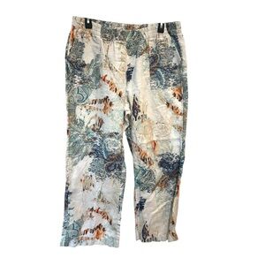 Chicos Pants Womens 1.5 M Linen Wide Leg Boho Pull On Paisley Print Lightweight